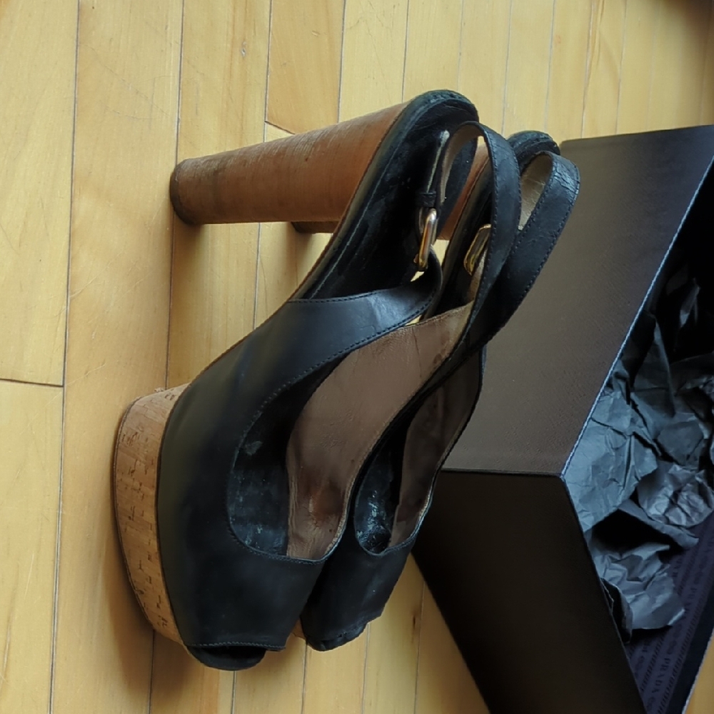 Prada Black Leather Platform Heels